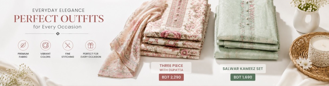 থ্রি পিস ও সালোয়ার কামিজ অনলাইনে কিনুন (Buy Three Piece & Salwar Kameez Online) | Trativaa