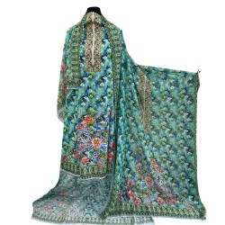 Zam Zam Digital Printed Cotton Dress – Elegant Green Floral Edition