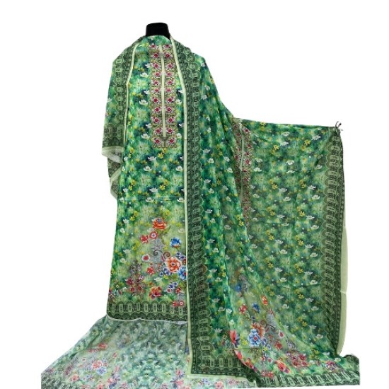 Zam Zam Digital Printed Cotton Dress – Fresh Green Floral Edition