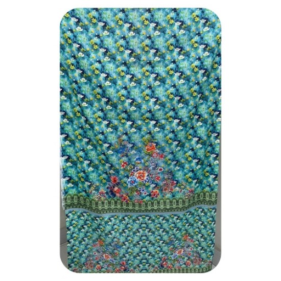 Zam Zam Digital Printed Cotton Dress – Elegant Green Floral Edition