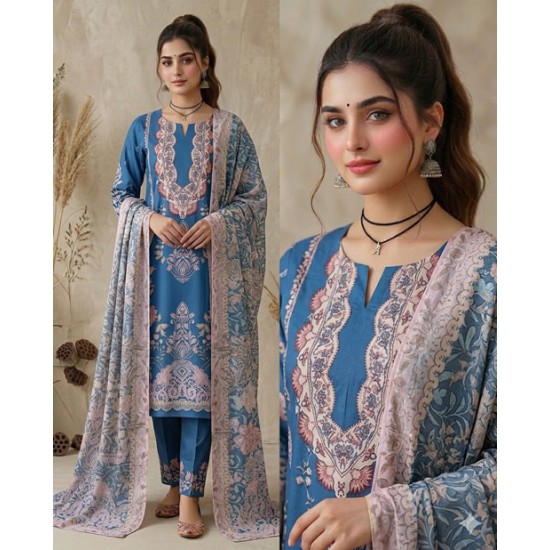 Zam Zam 3 Piece – Sky Bloom Digital Print Cotton Fabric