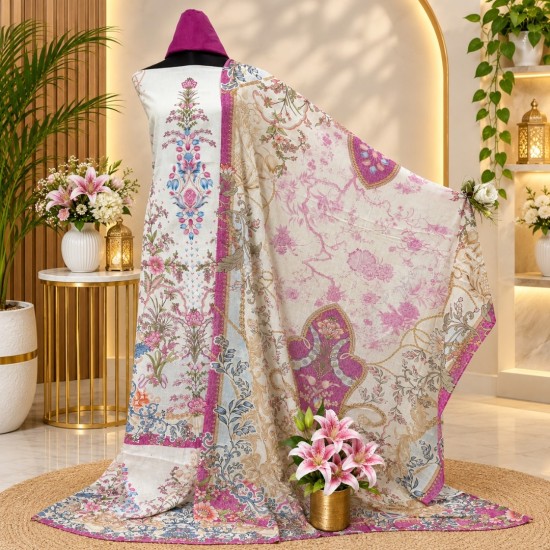 Ivory Rose Elegance Digital Print Three Piece | TV-D045