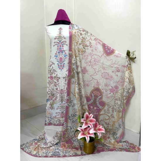Ivory Rose Elegance Digital Print Three Piece | TV-D045