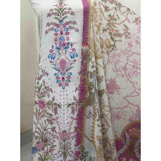 Ivory Rose Elegance Digital Print Three Piece | TV-D045