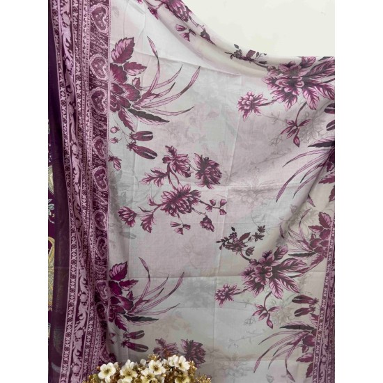Plum Elegance Digital Print Three Piece | TV-D040