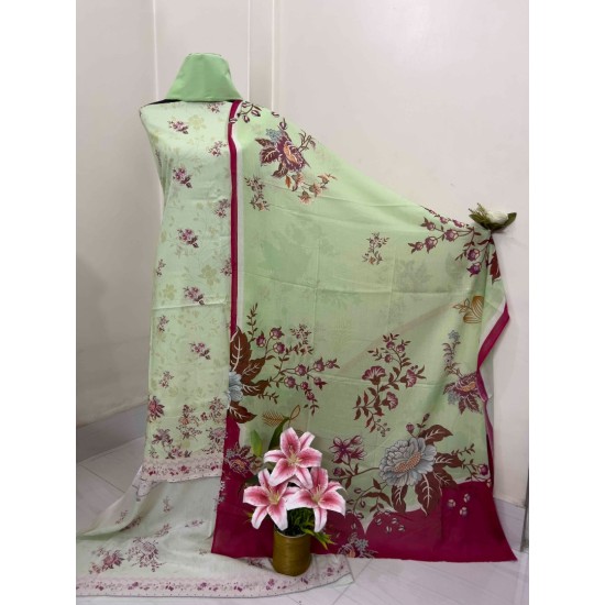 Golden Blossom Digital Print Three Piece | TV-D044