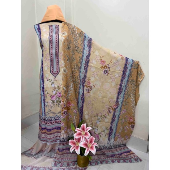Golden Blossom Digital Print Three Piece | TV-D043
