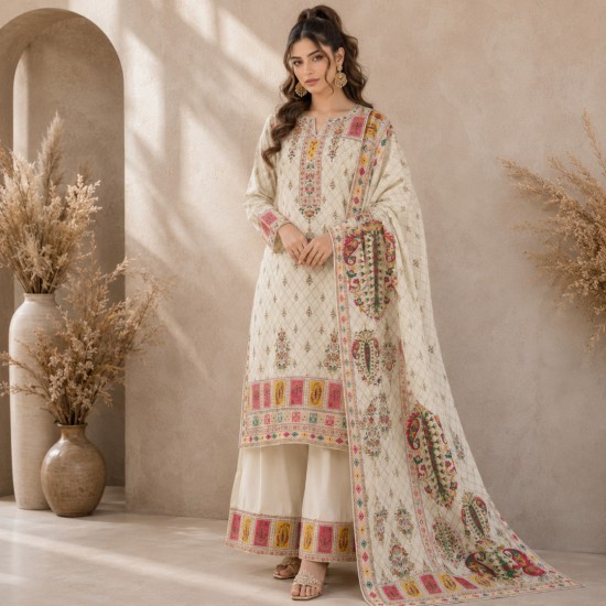 Ivory Paisley Lawn 3 Piece – Trativaa TV-D002
