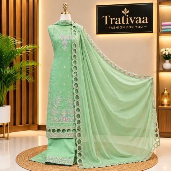 Mint Green Embroidered Georgette Three Piece – মিন্ট গ্রিন জর্জেট থ্রি পিস