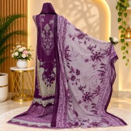 Plum Elegance Digital Print Three Piece | TV-D040