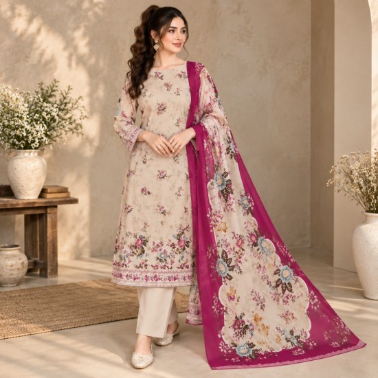 Trativaa Digital Print TV-D017 – Premium Cotton 3-Piece Dress