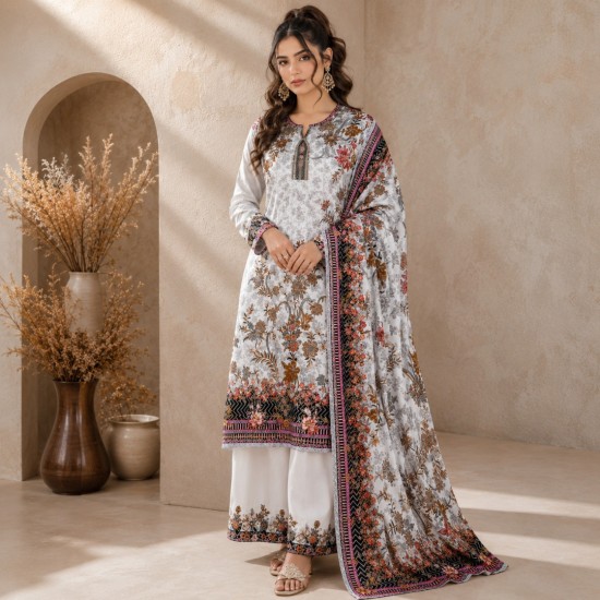 White Floral Lawn 3 Piece – Trativaa TV-D001