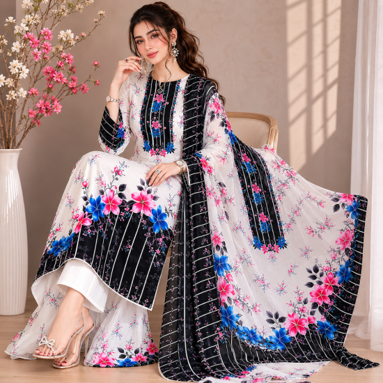 Zam Zam – Black & White Bloom Designer Cotton Fabric