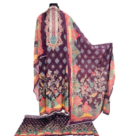 Zam Zam 3 Piece – Royal Plum Digital Print Cotton Fabric